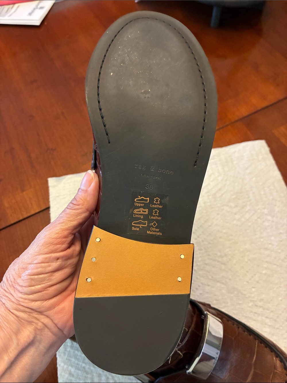 RAG & BONE. GORGEOUS Brown Croc-Embossed Leather Loafers. Size 38. SOFT. NWOT - Picture 7 of 16